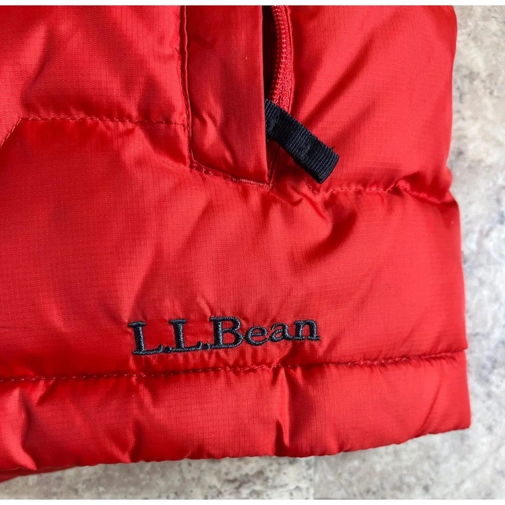 LL Bean Kids Red Puffer Vest Sherpa Lined Quilted Full Zip Size L 14-16